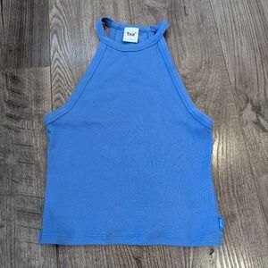 TNA Cropped Blue Ribbed Tank Top